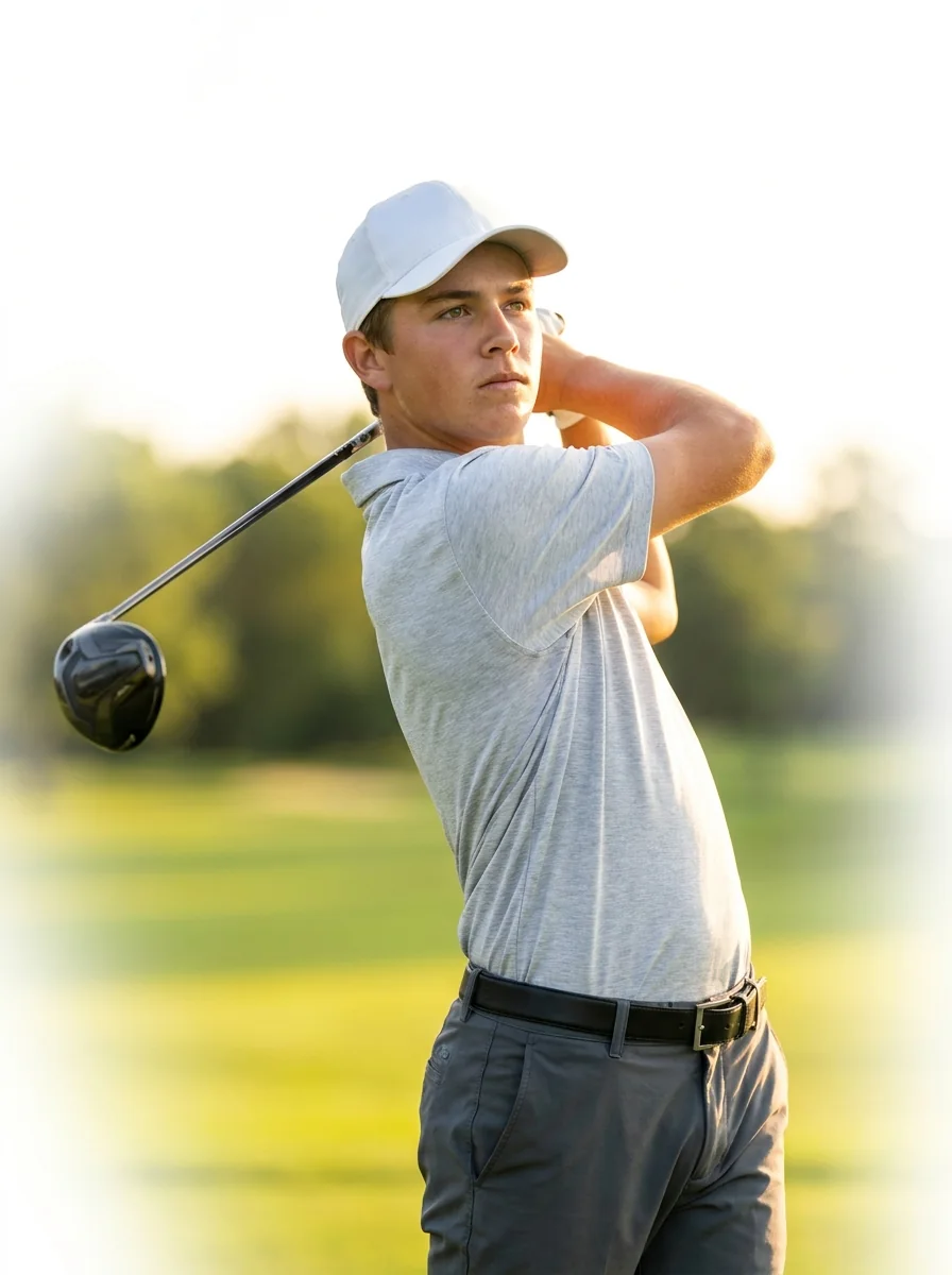 Junior golfer finishing a drive at a CAMPUS Academy course